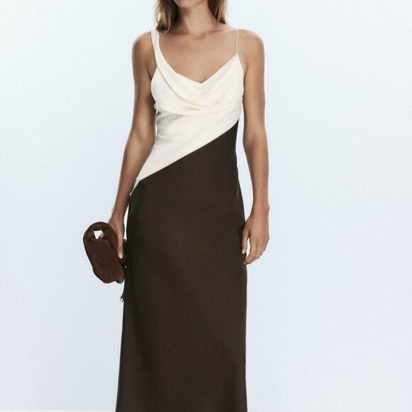 ZARA CONTRAST MIDI DRESS - Picture 2 of 10